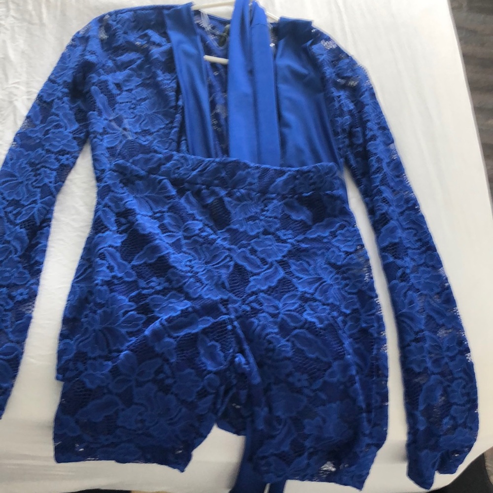 See through lace short set